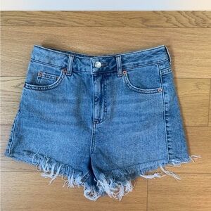 Topshop Blue Frayed Jean Shorts